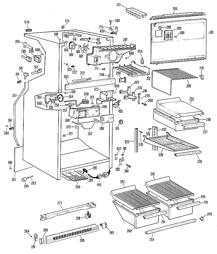 Section Diagram and Parts List for TBF17PBBR  General Electric Refrigerator