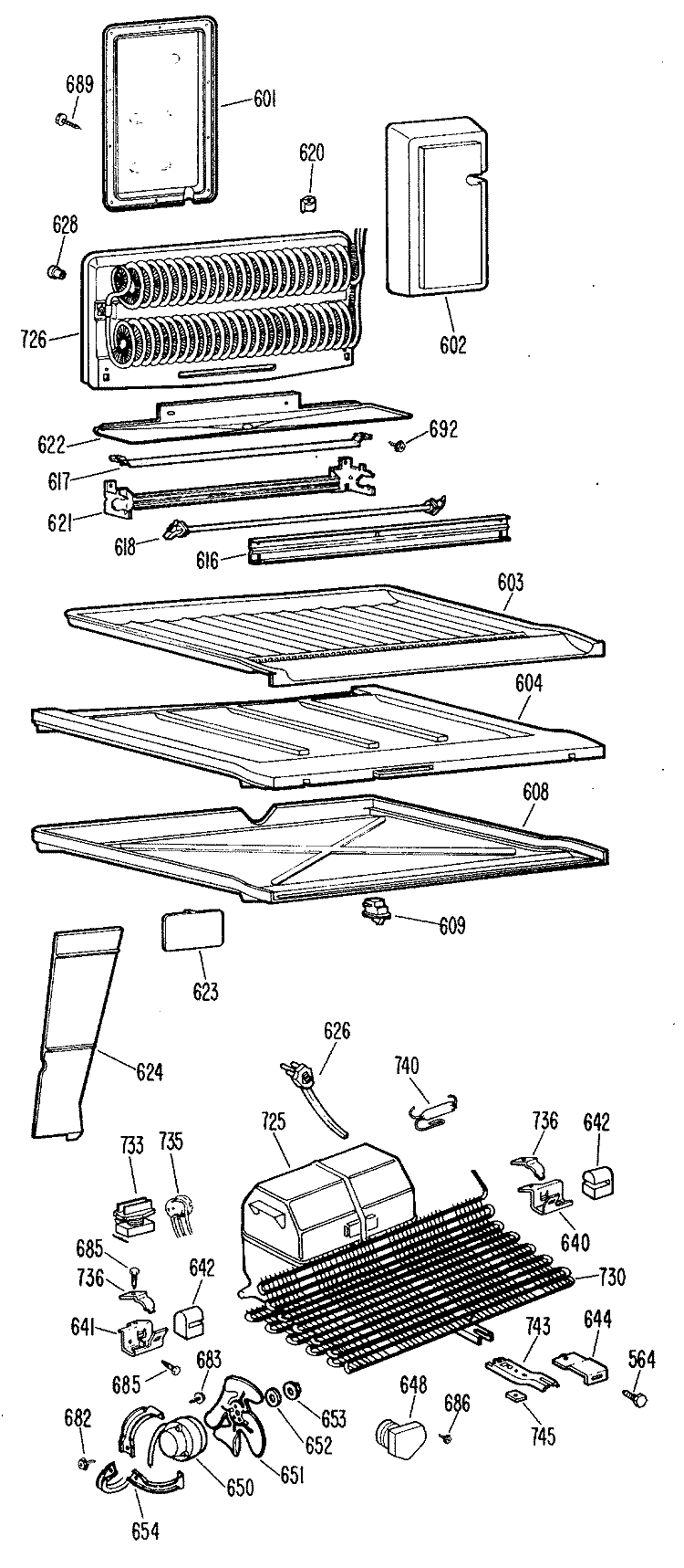 Section Diagram and Parts List for TBF19BBCR  General Electric Refrigerator