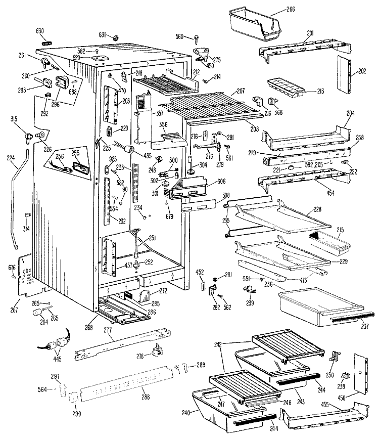 Section Diagram and Parts List for TBF21ZBBR  General Electric Refrigerator