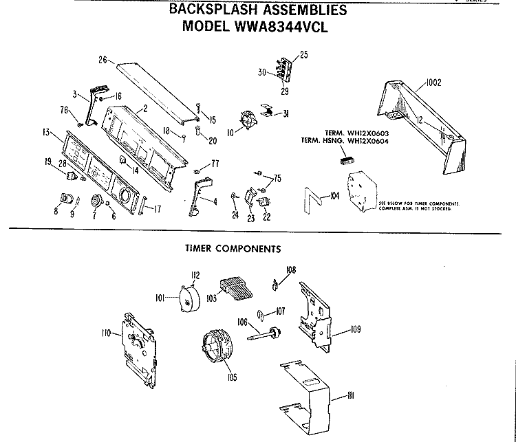 BACKSPLASH ASSEMBLIES Diagram and Parts List for WWA8344VCL  General Electric Washer