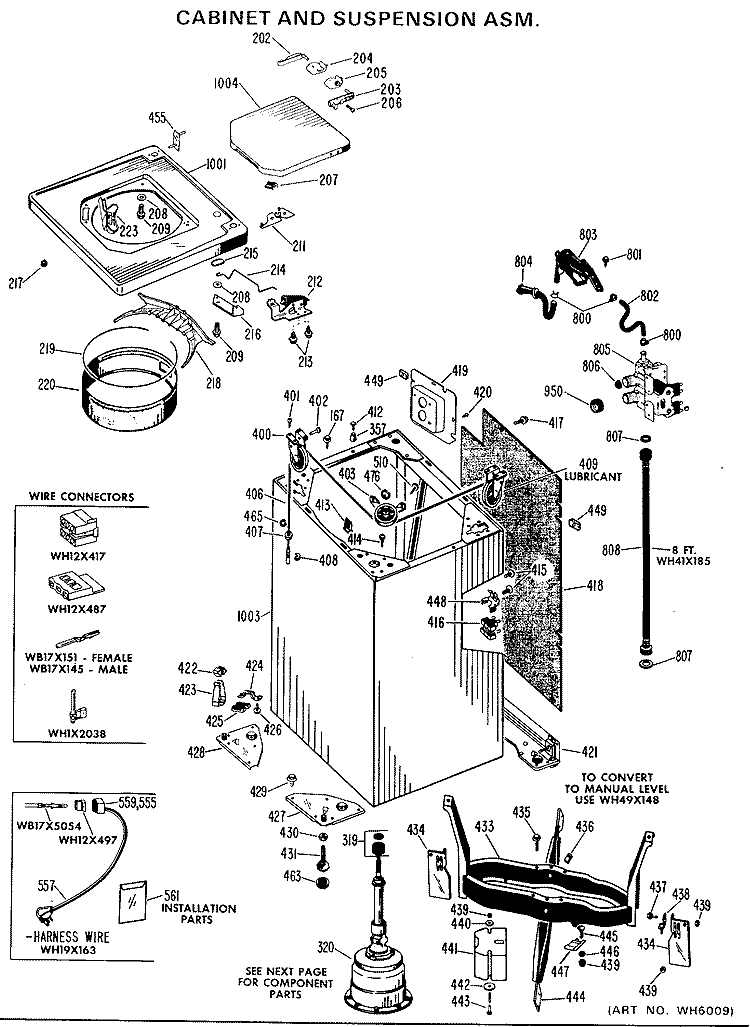 CABINET AND SUSPENSION ASM. Diagram and Parts List for WWA8344VCL  General Electric Washer