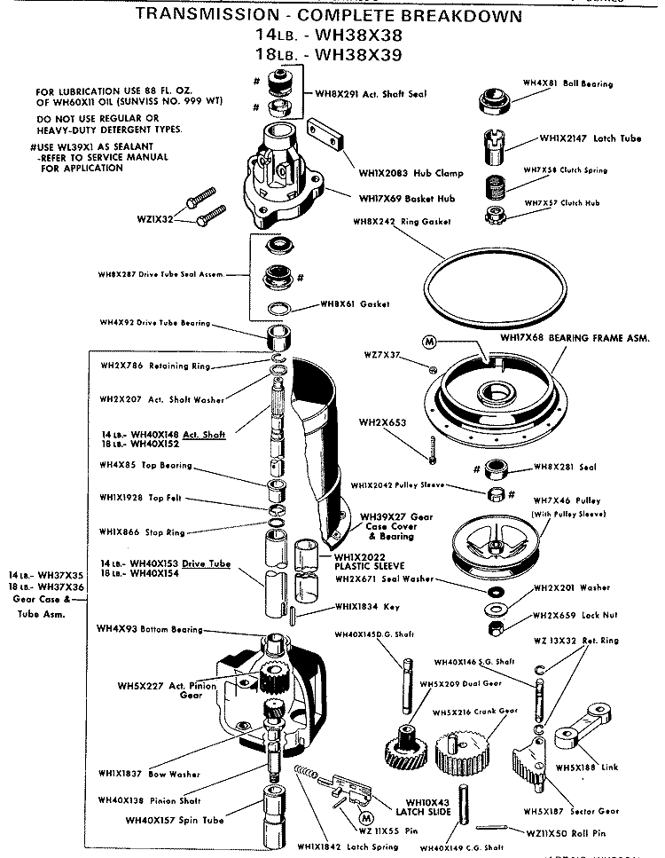 TRANSMISSION - COMPLETE BREAKDOWN Diagram and Parts List for WWA8344VCL  General Electric Washer