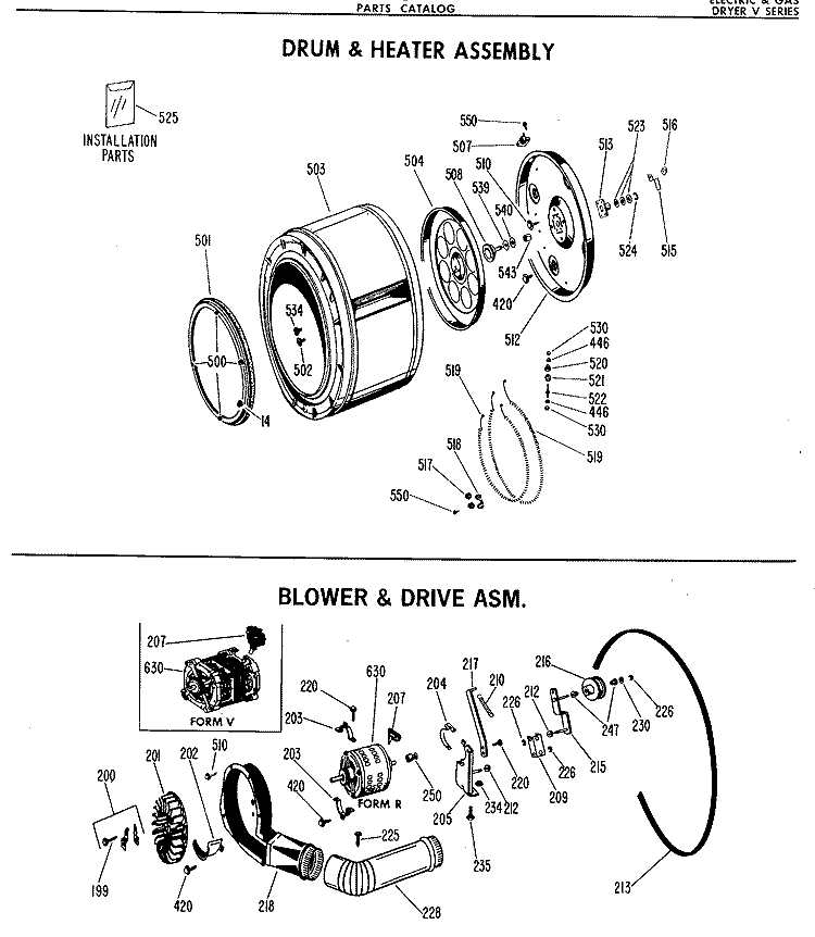 DRUM & HEATER ASSEMBLY Diagram and Parts List for DDE5944VEL  General Electric Dryer