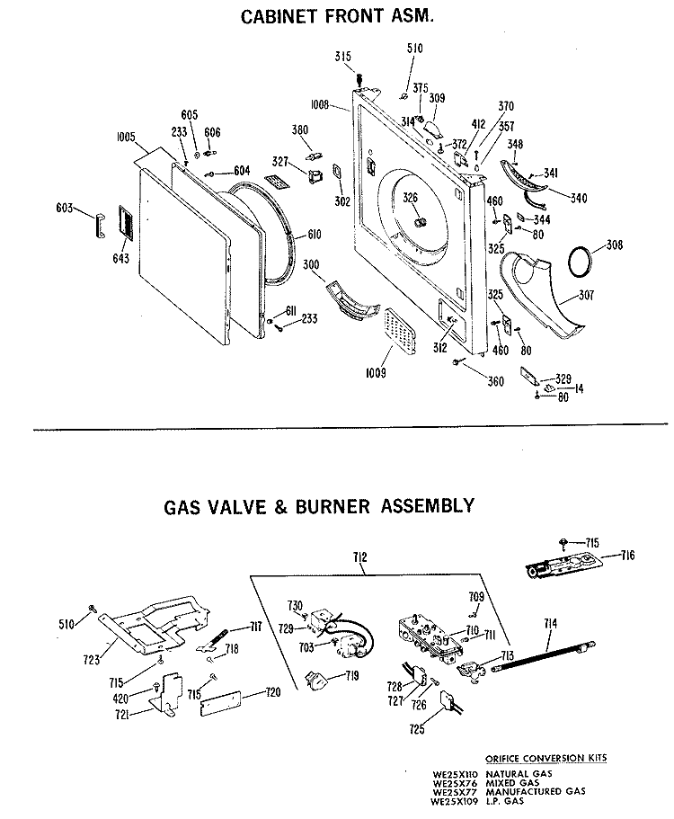 CABINET FRONT ASM. Diagram and Parts List for DDG9280BAC  General Electric Dryer