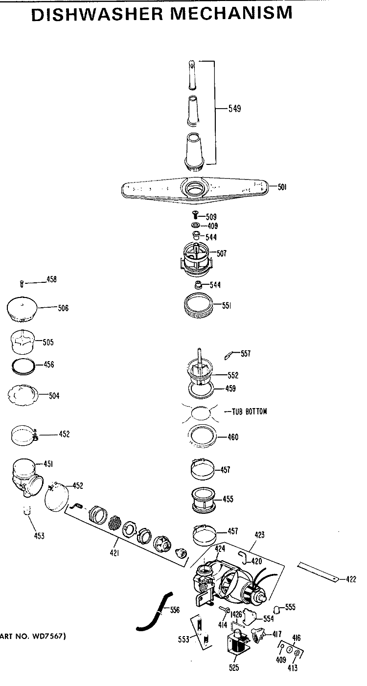 DISHWASHER MECHANISM Diagram and Parts List for GSC401-01  General Electric Dishwasher