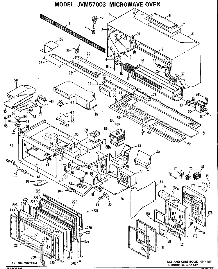MICROWAVE OVEN Diagram and Parts List for JVM57003  General Electric Microwave