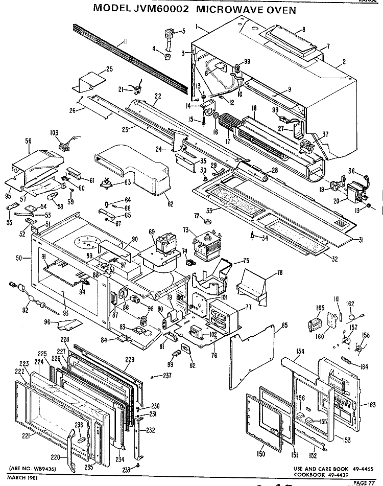 MICROWAVE OVEN Diagram and Parts List for JVM60002  General Electric Microwave