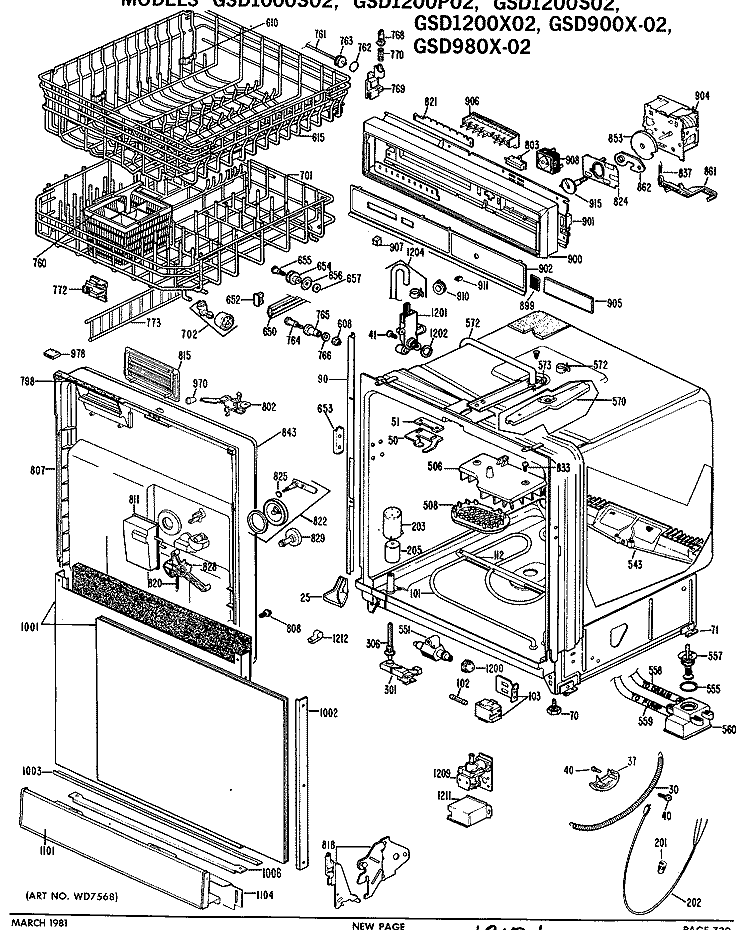 Section Diagram and Parts List for GSD980X-02  General Electric Dishwasher