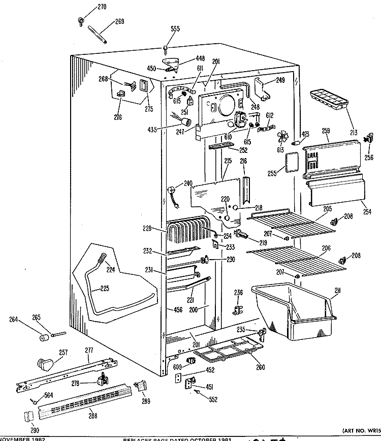 FREEZER SECTION Diagram and Parts List for TFF19LBB  General Electric Refrigerator