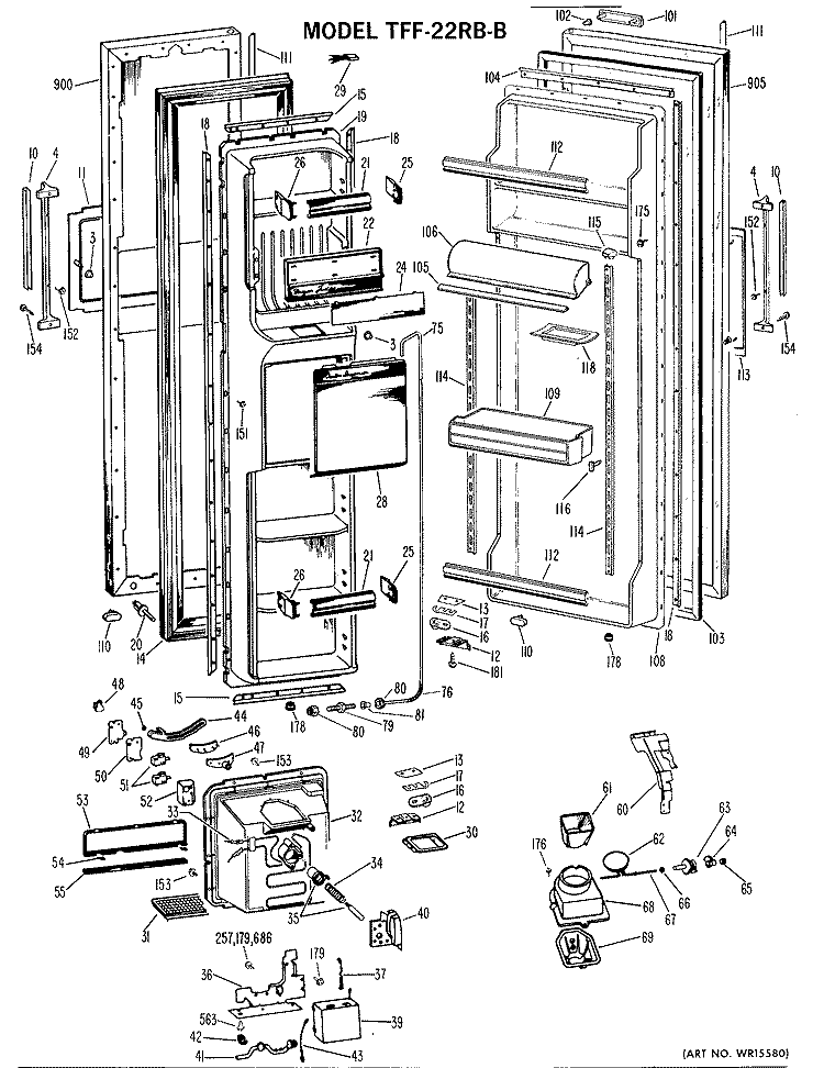 Section Diagram and Parts List for TFF22RBC  General Electric Refrigerator