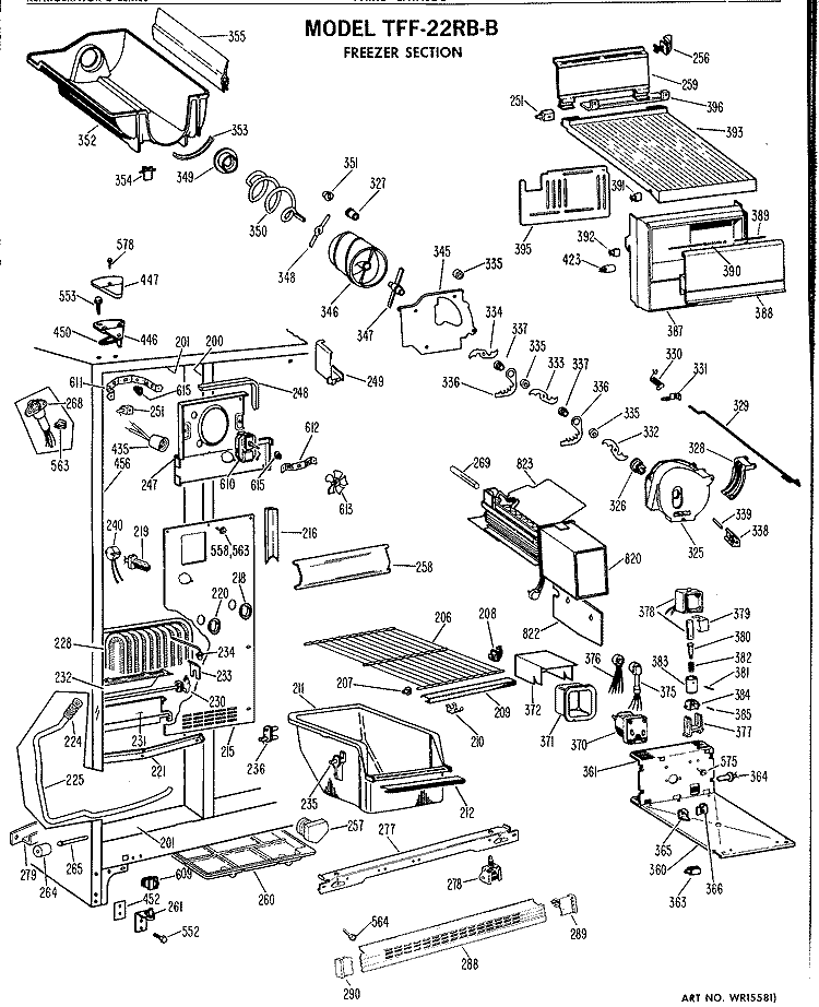 FREEZER SECTION Diagram and Parts List for TFF22RBC  General Electric Refrigerator