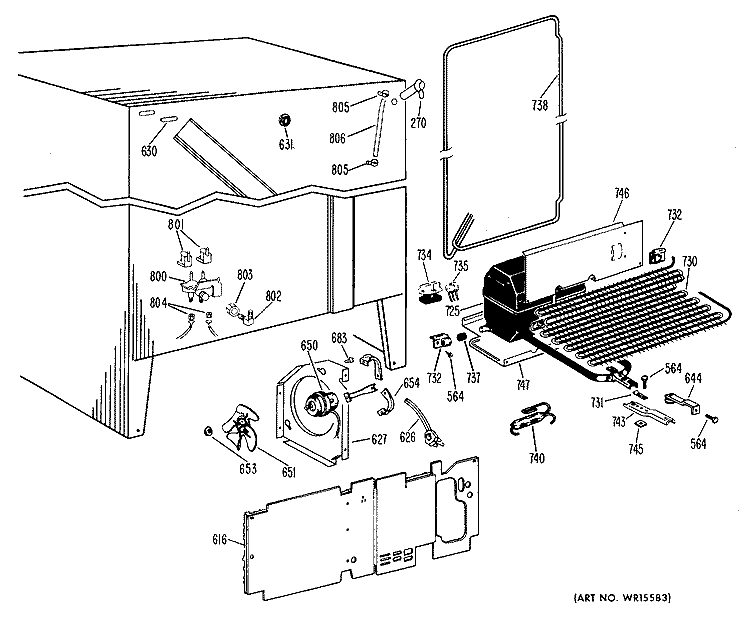 Section Diagram and Parts List for TFF24RBC  General Electric Refrigerator