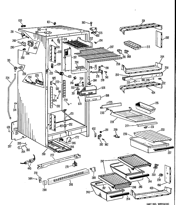 Section Diagram and Parts List for TBF21DBBR  General Electric Refrigerator