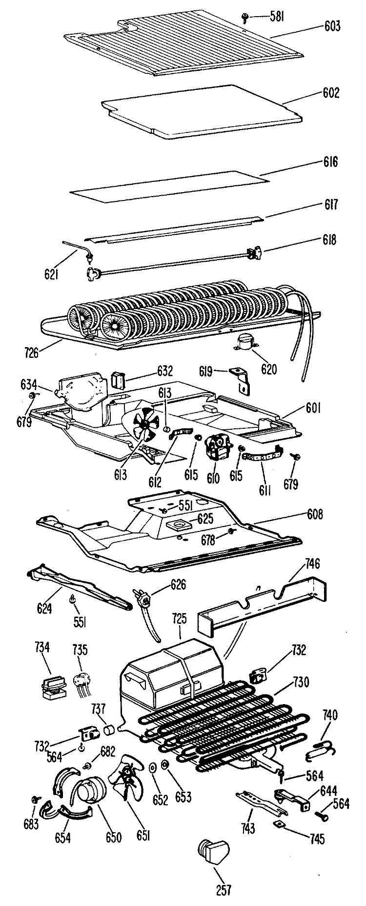 Section Diagram and Parts List for TBF21DBBR  General Electric Refrigerator