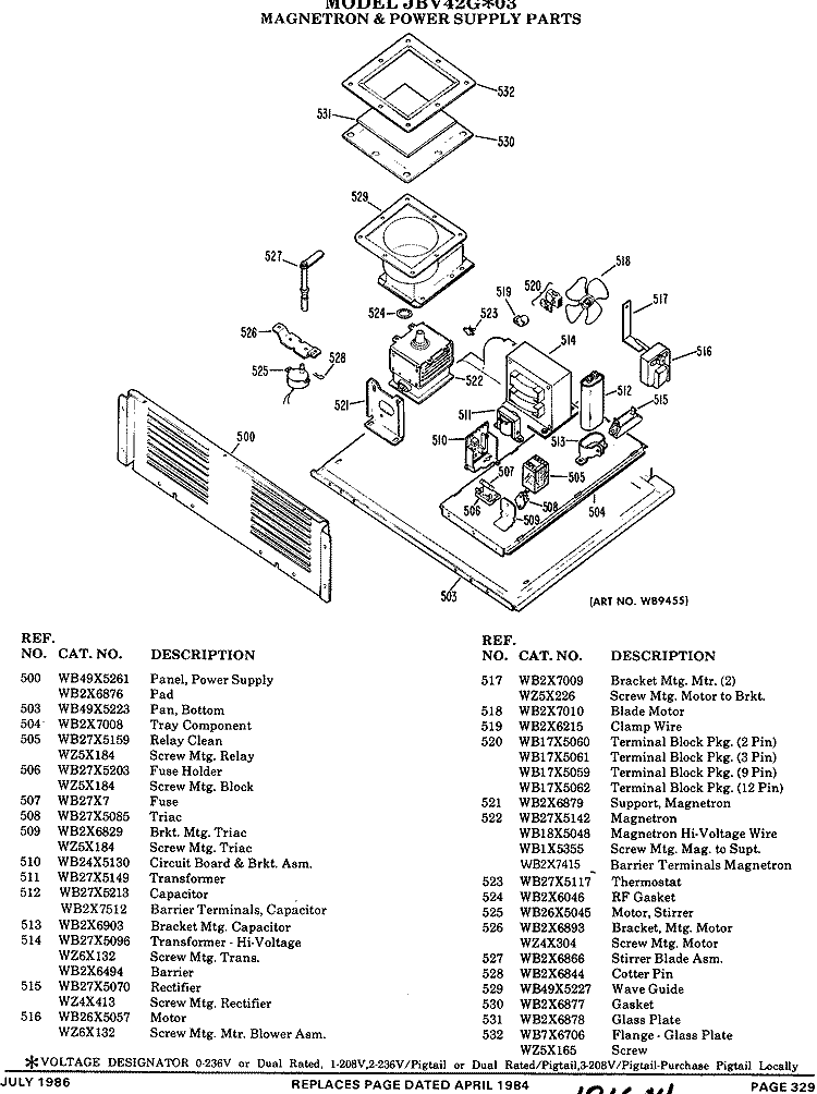 Section Diagram and Parts List for JBV42G*03  General Electric Microwave Oven Combo
