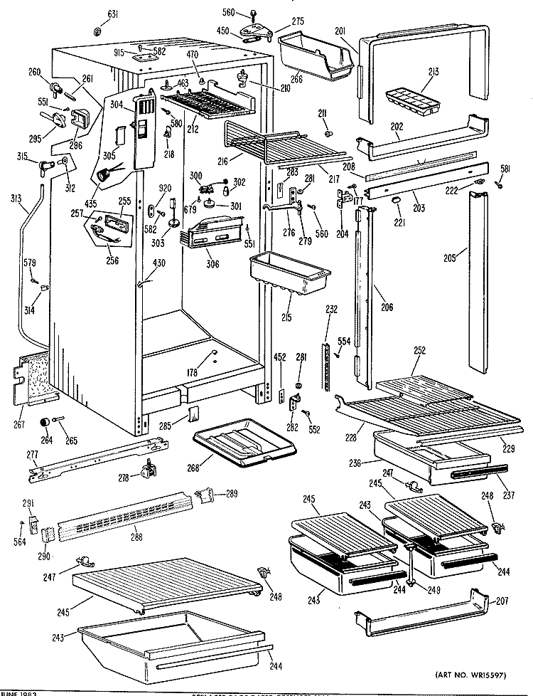Section Diagram and Parts List for TBF14BBC  General Electric Refrigerator