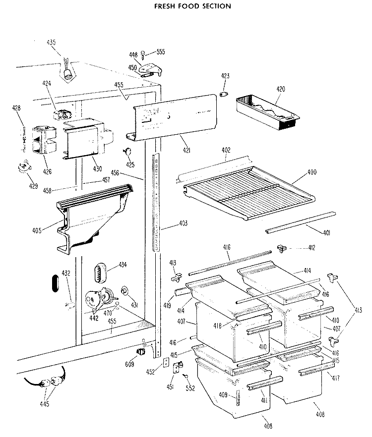 FRESH FOOD SECTION Diagram and Parts List for TFF22DBC  General Electric Refrigerator