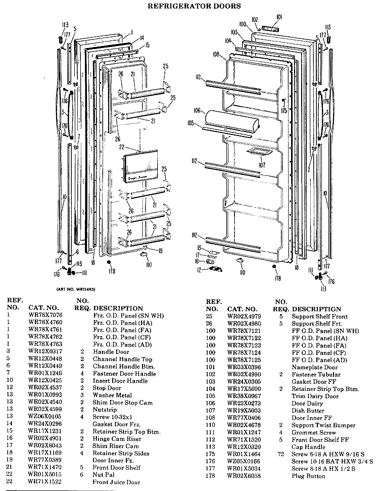 REFRIGERATOR DOORS Diagram and Parts List for TFF20DAS  General Electric Refrigerator