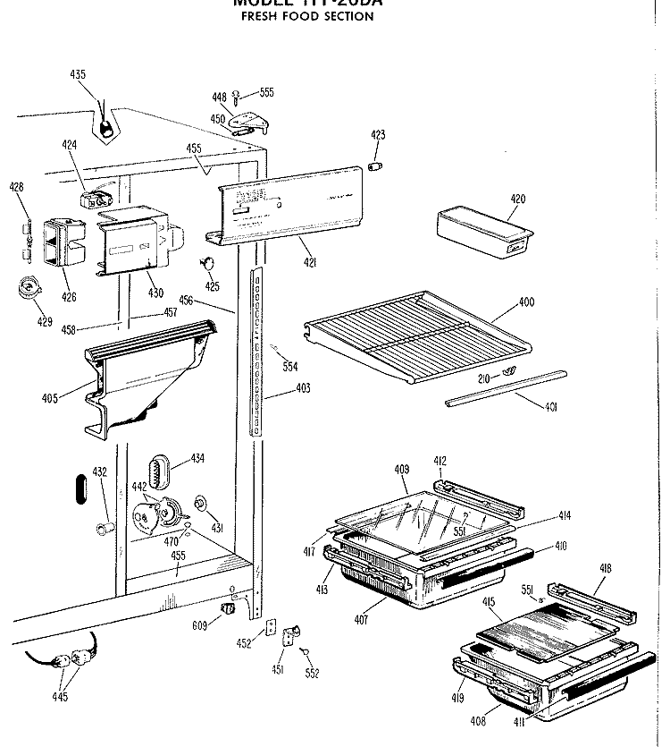 FRESH FOOD SECTION Diagram and Parts List for TFF20DAS  General Electric Refrigerator