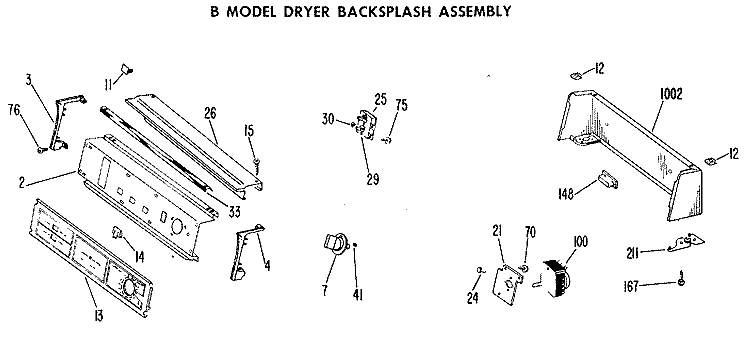 B MODEL DRYER BACKSPLASH ASSEMBLY Diagram and Parts List for DDE5310BAL  General Electric Dryer