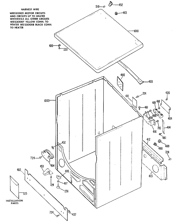 Section Diagram and Parts List for DDE5310BAL  General Electric Dryer