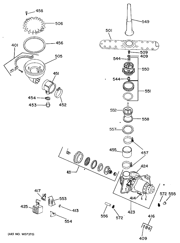 Section Diagram and Parts List for GSD454W-55  General Electric Dishwasher
