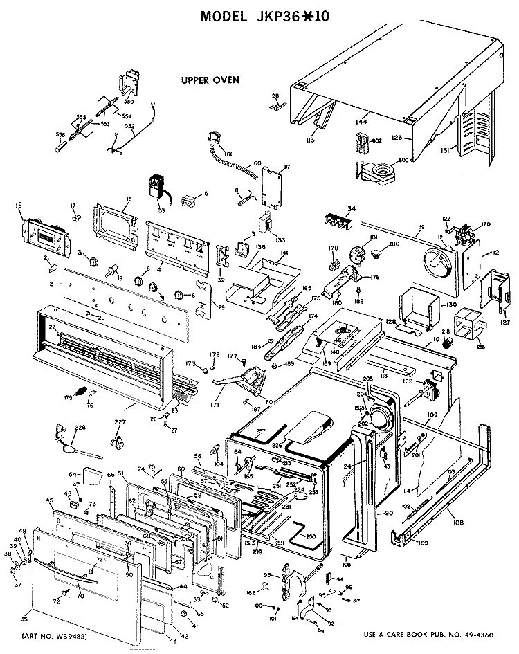 UPPER OVEN Diagram and Parts List for JKP36*10  General Electric Wall Oven