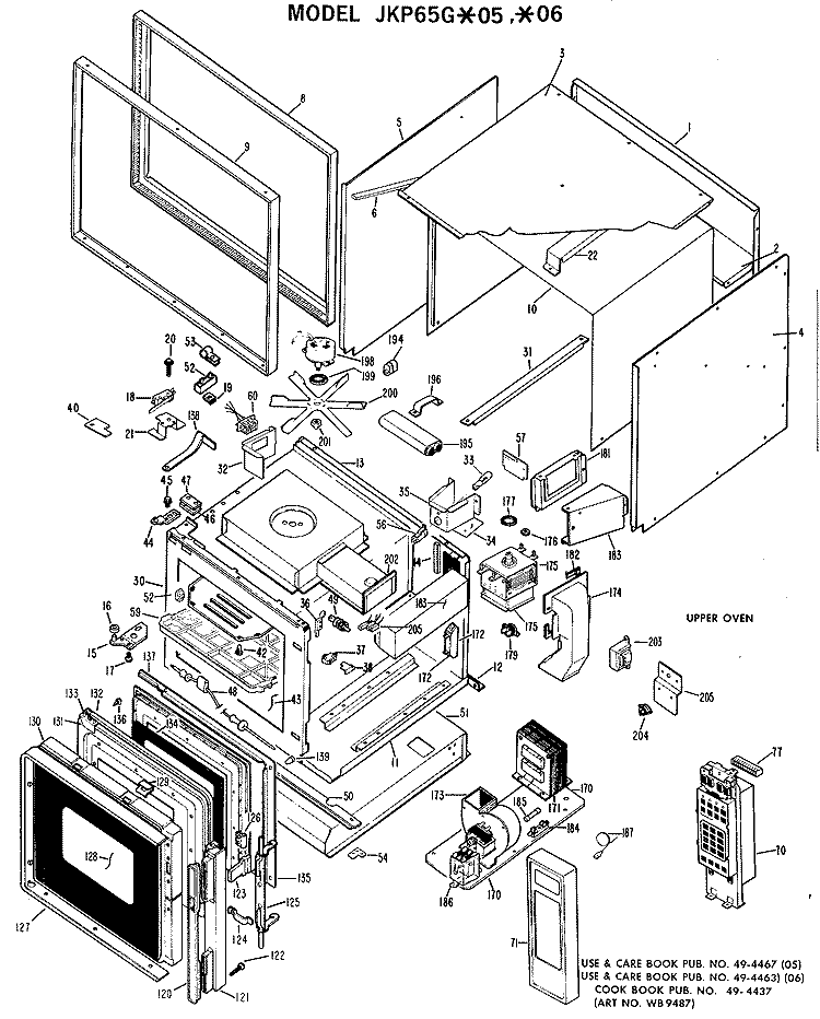 UPPER OVEN Diagram and Parts List for JKP65G*05  General Electric Microwave Oven Combo