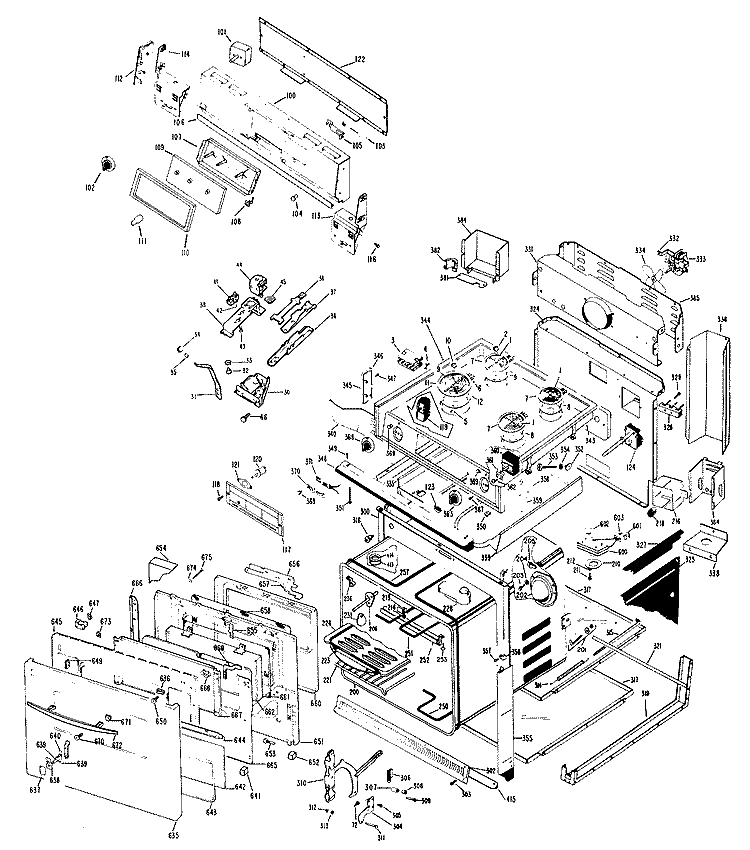 Section Diagram and Parts List for JMP26*08  General Electric Range