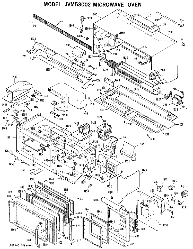 MICROWAVE OVEN Diagram and Parts List for JVM58002  General Electric Microwave