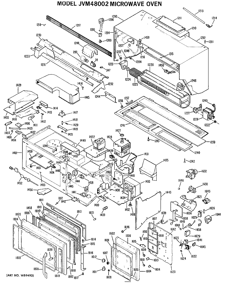 MICROWAVE OVEN Diagram and Parts List for JVM48002  General Electric Microwave