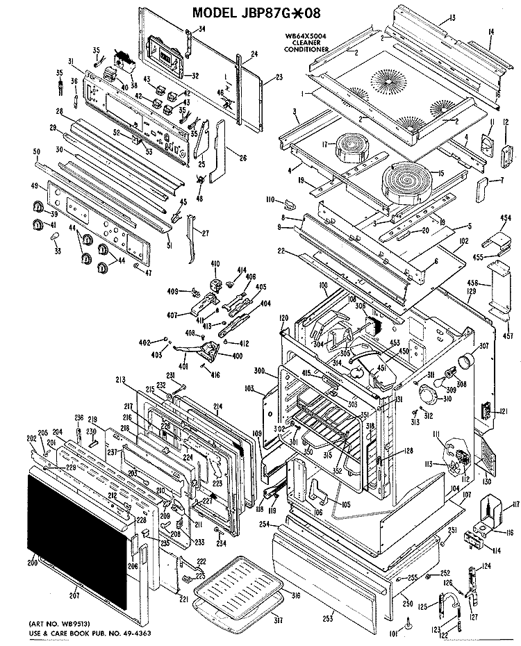 Section Diagram and Parts List for JBP87G*08  General Electric Range