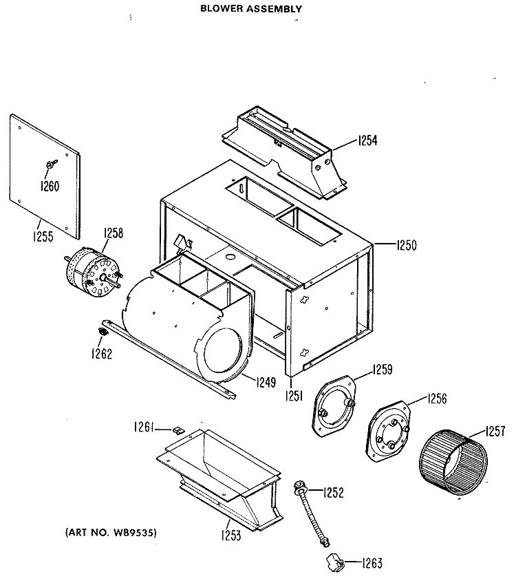 BLOWER ASSEMBLY Diagram and Parts List for JVM70001  General Electric Microwave