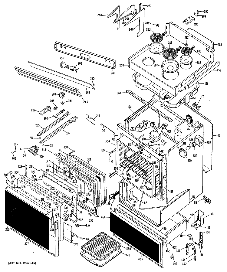 Section Diagram and Parts List for JHP56G*C1  General Electric Range