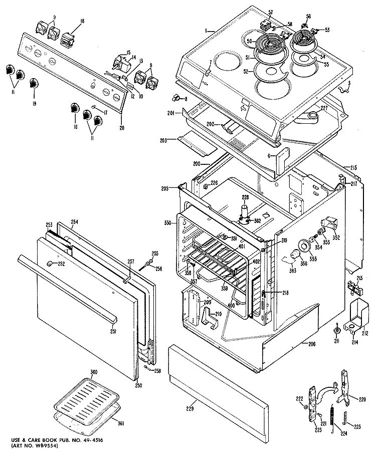 Section Diagram and Parts List for JSS01*04  General Electric Range
