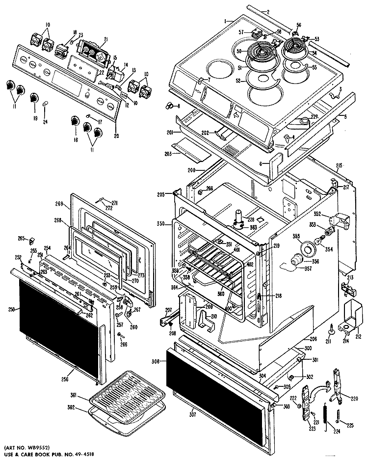 Section Diagram and Parts List for JSC27G*06  General Electric Range