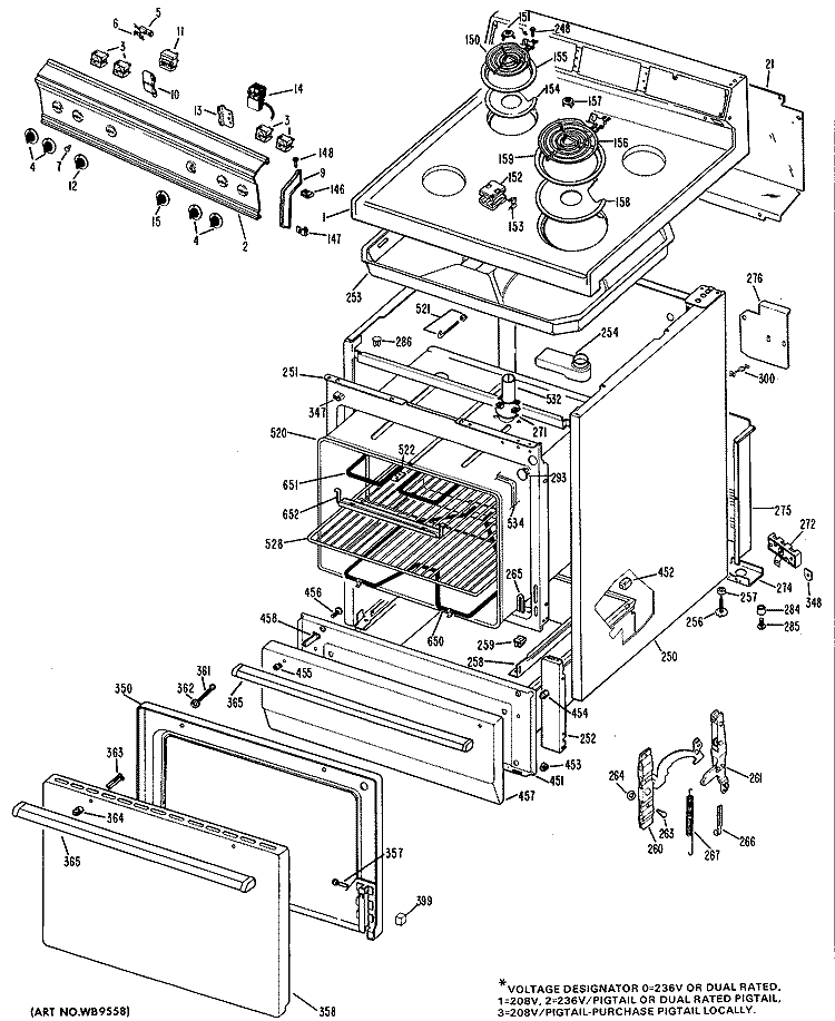 Section Diagram and Parts List for JBS02*05  General Electric Range