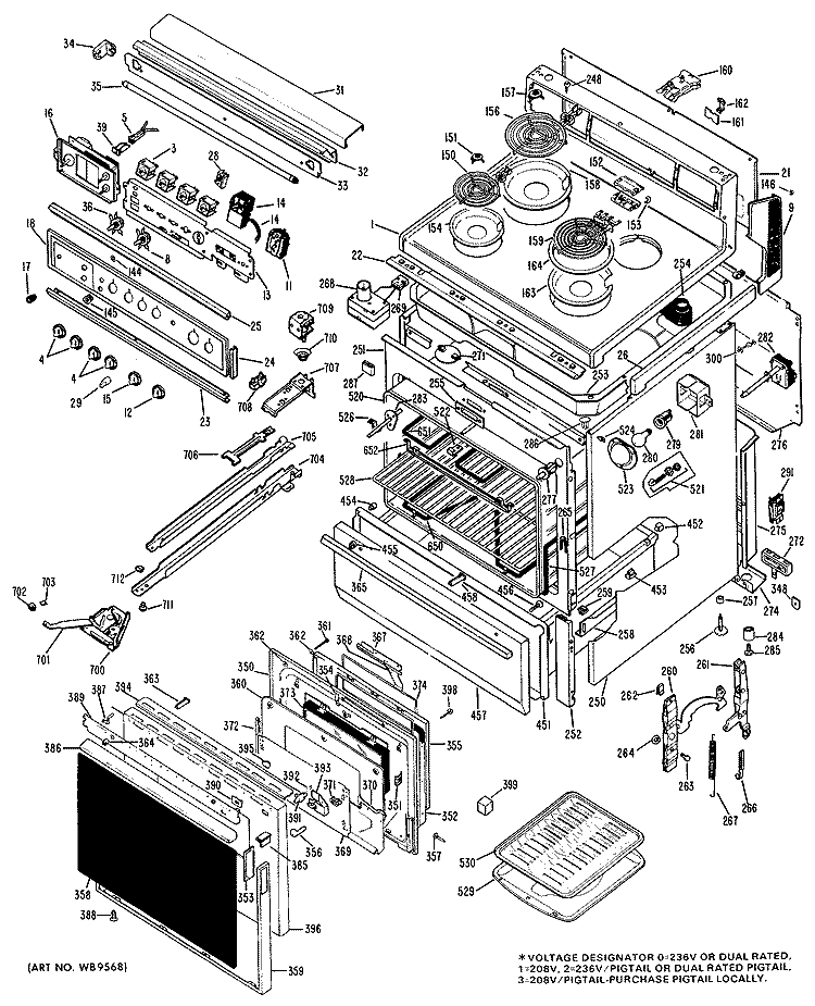 Section Diagram and Parts List for JB500G*W6  General Electric Range