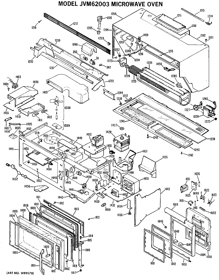 MICROWAVE OVEN Diagram and Parts List for JVM62003  General Electric Microwave