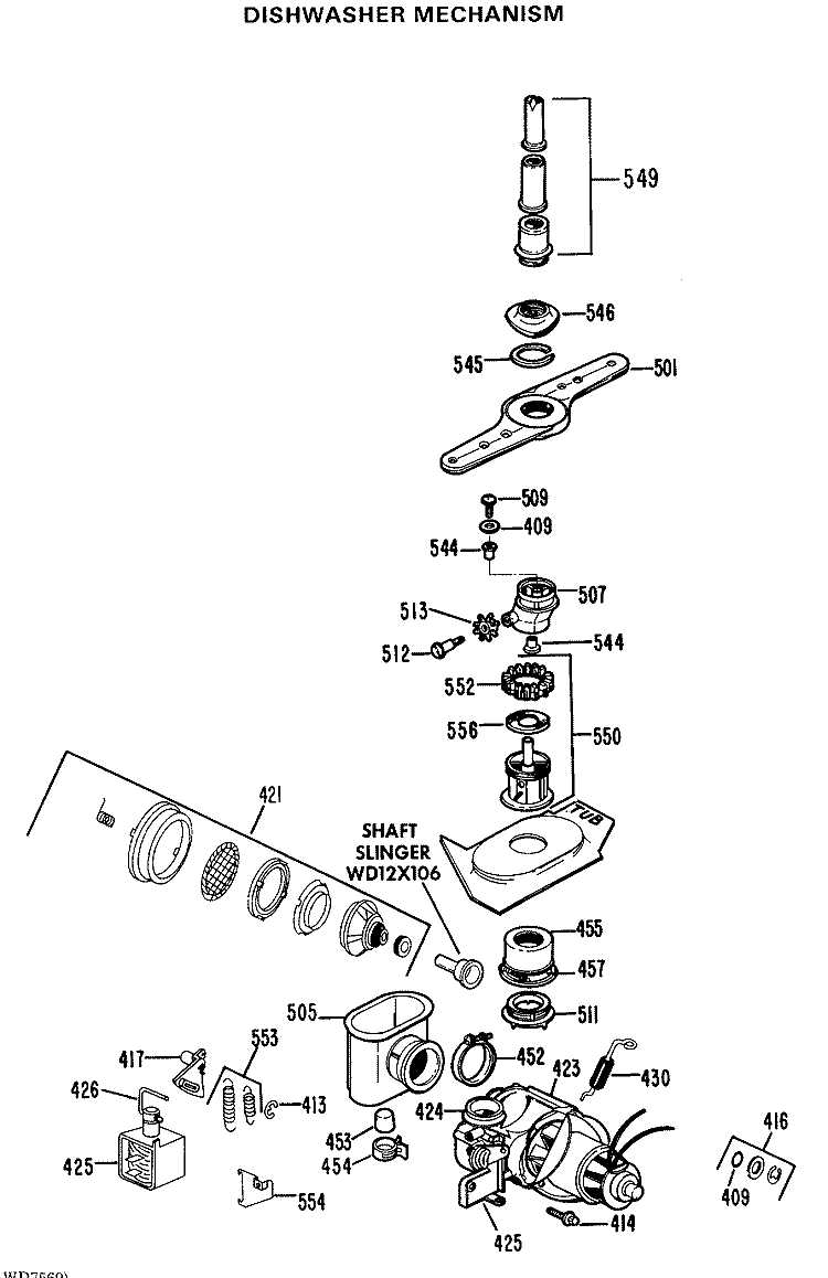 DISHWASHER MECHANISM Diagram and Parts List for GSD980T-01  General Electric Dishwasher
