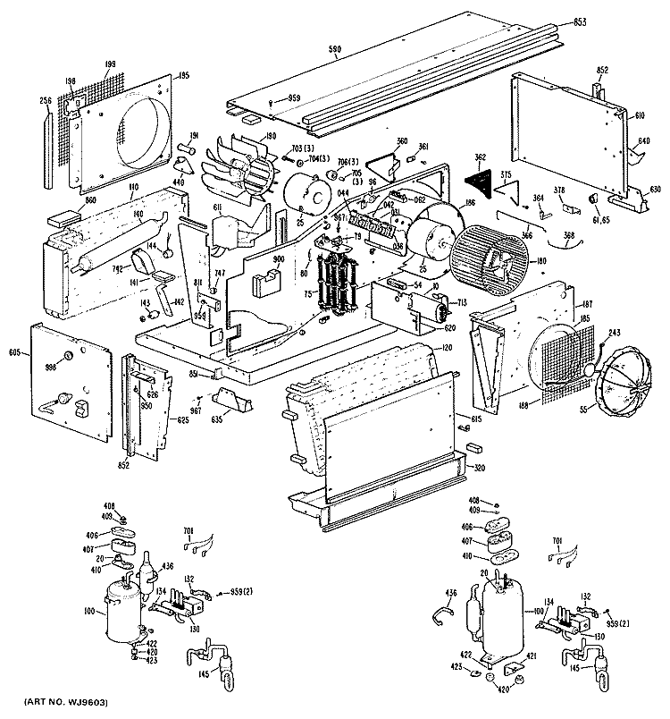 Section Diagram and Parts List for A2B389DEAL1N  General Electric Air Conditioner