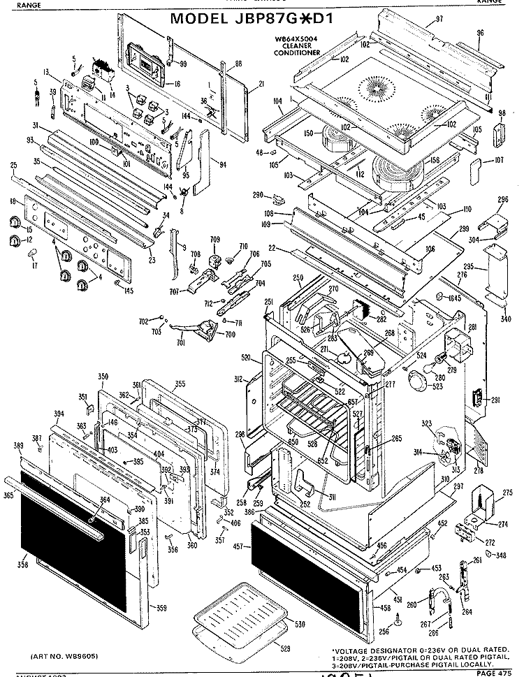Section Diagram and Parts List for JBP87G*D1  General Electric Range