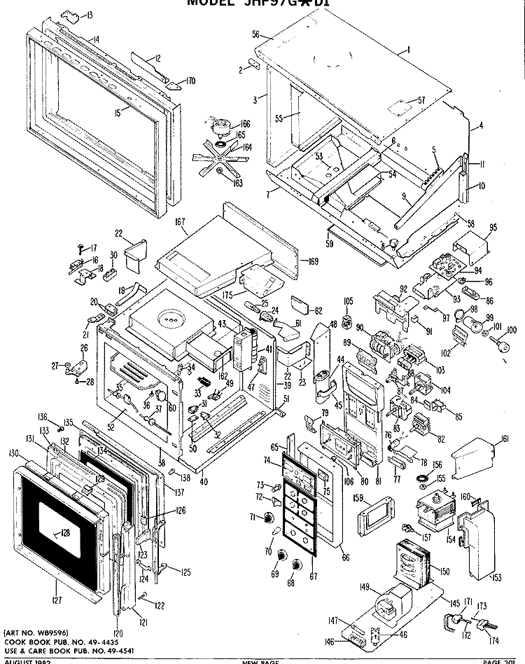 Section Diagram and Parts List for JHP97G*D1  General Electric Microwave Oven Combo