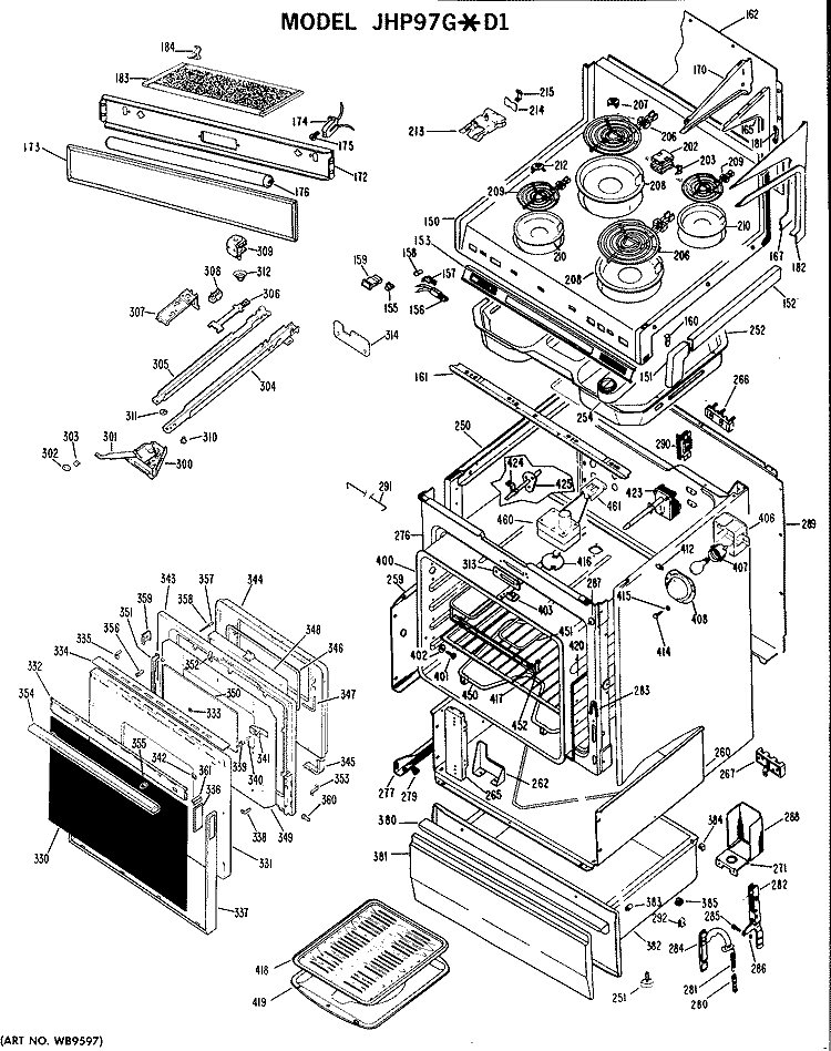 Section Diagram and Parts List for JHP97G*D1  General Electric Microwave Oven Combo