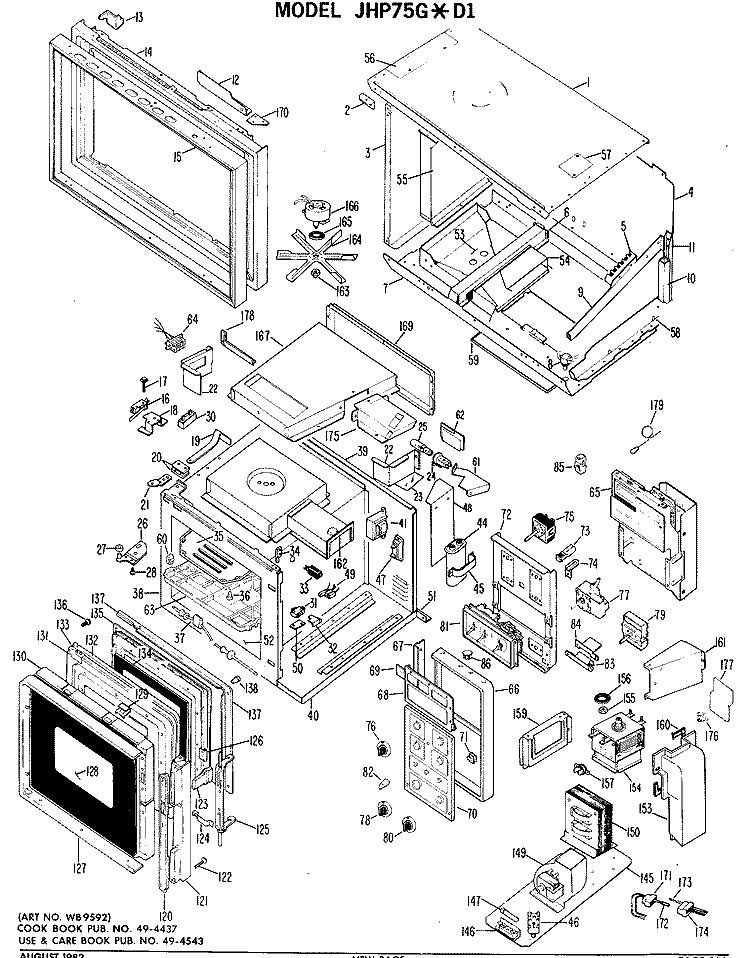 Section Diagram and Parts List for JHP75G*D1  General Electric Microwave Oven Combo