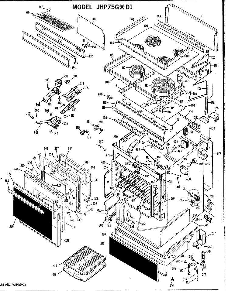 Section Diagram and Parts List for JHP75G*D1  General Electric Microwave Oven Combo