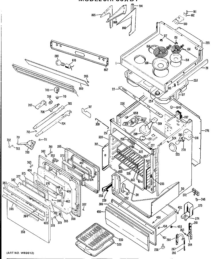 Section Diagram and Parts List for JHP56*D1  General Electric Range