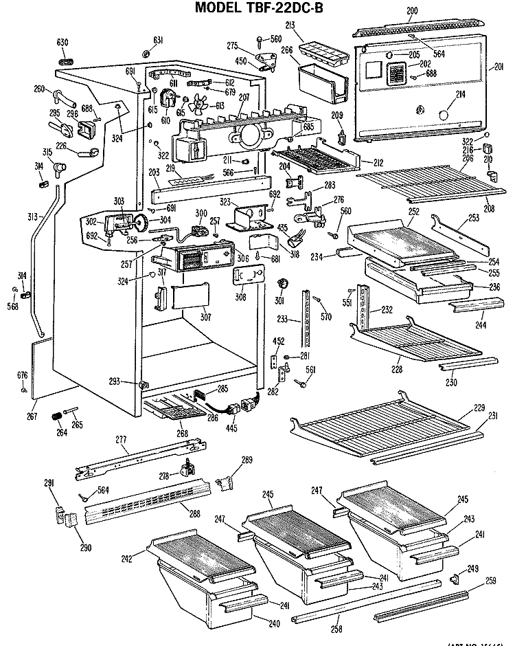 Section Diagram and Parts List for TBF22DCBR  General Electric Refrigerator