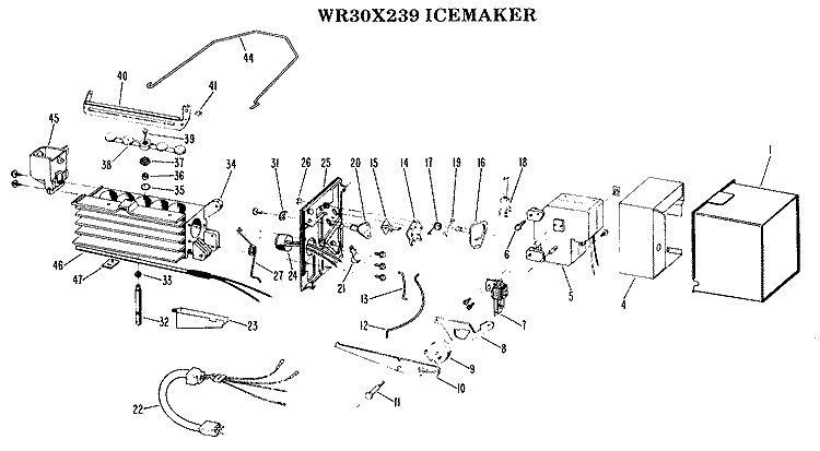 ICEMAKER Diagram and Parts List for WR30X239  General Electric Ice Maker