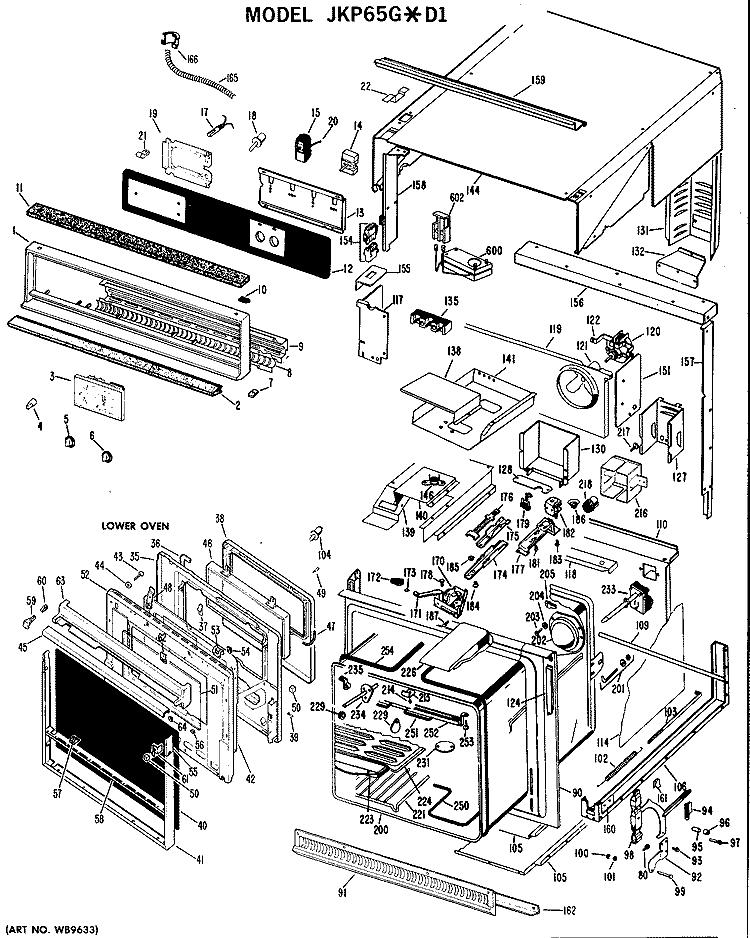 LOWER OVEN Diagram and Parts List for JKP65G*D1  General Electric Microwave Oven Combo